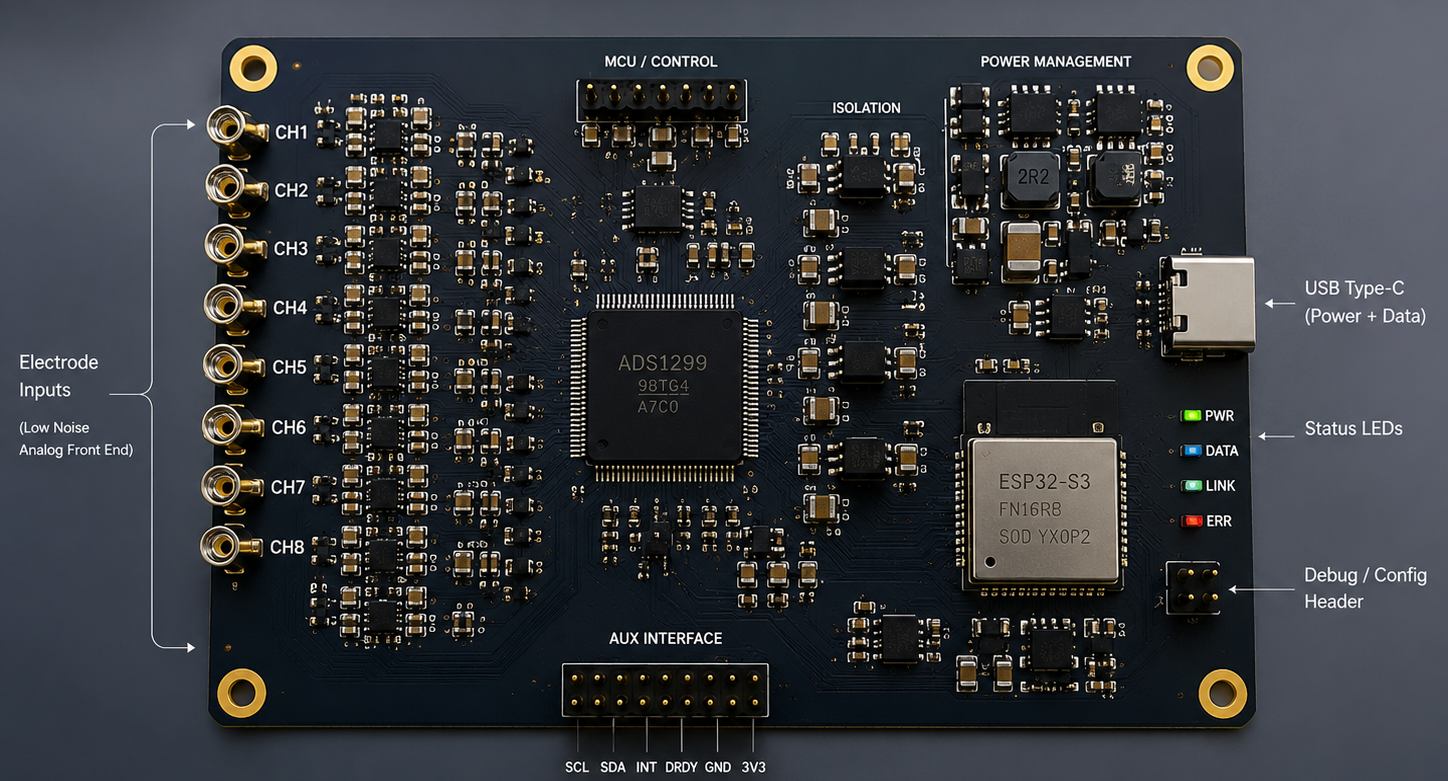 EEG Headset Frontend - PCB Design & Hardware Engineering by TechnoLean Lab